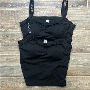 Lot of Two Neleus Sports Sleek Black Fitted Bustier Camisole With Pads - C